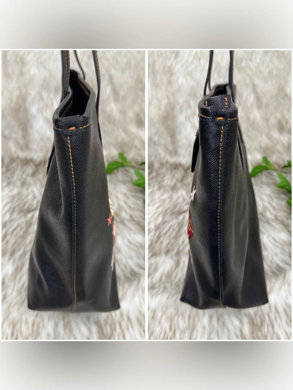 Coach Tattoo Embroidery City Black Leather Tote Bag